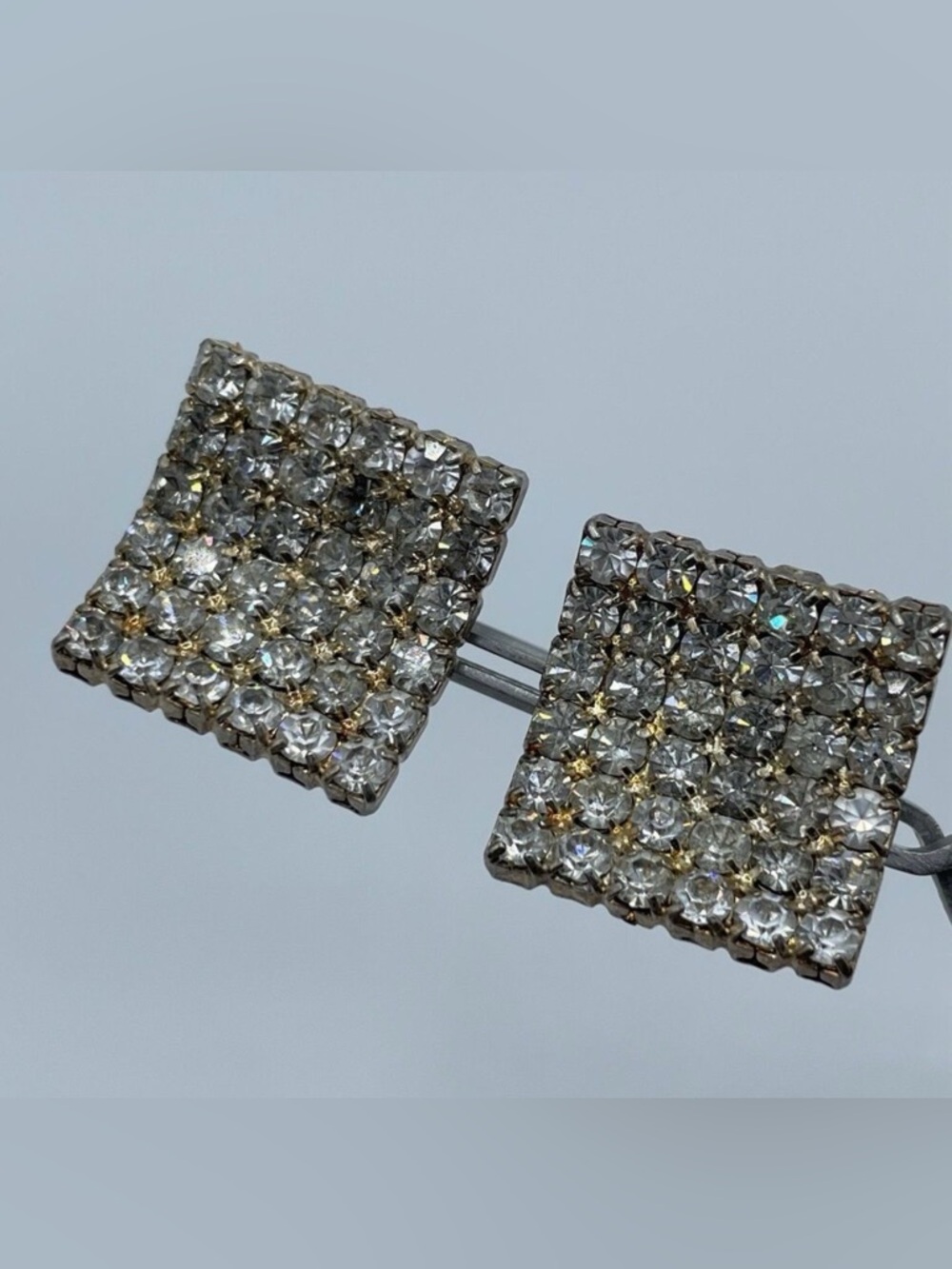 Statement Square Gold Tone White Rhinestone Post Setting Stud Earrings Bold